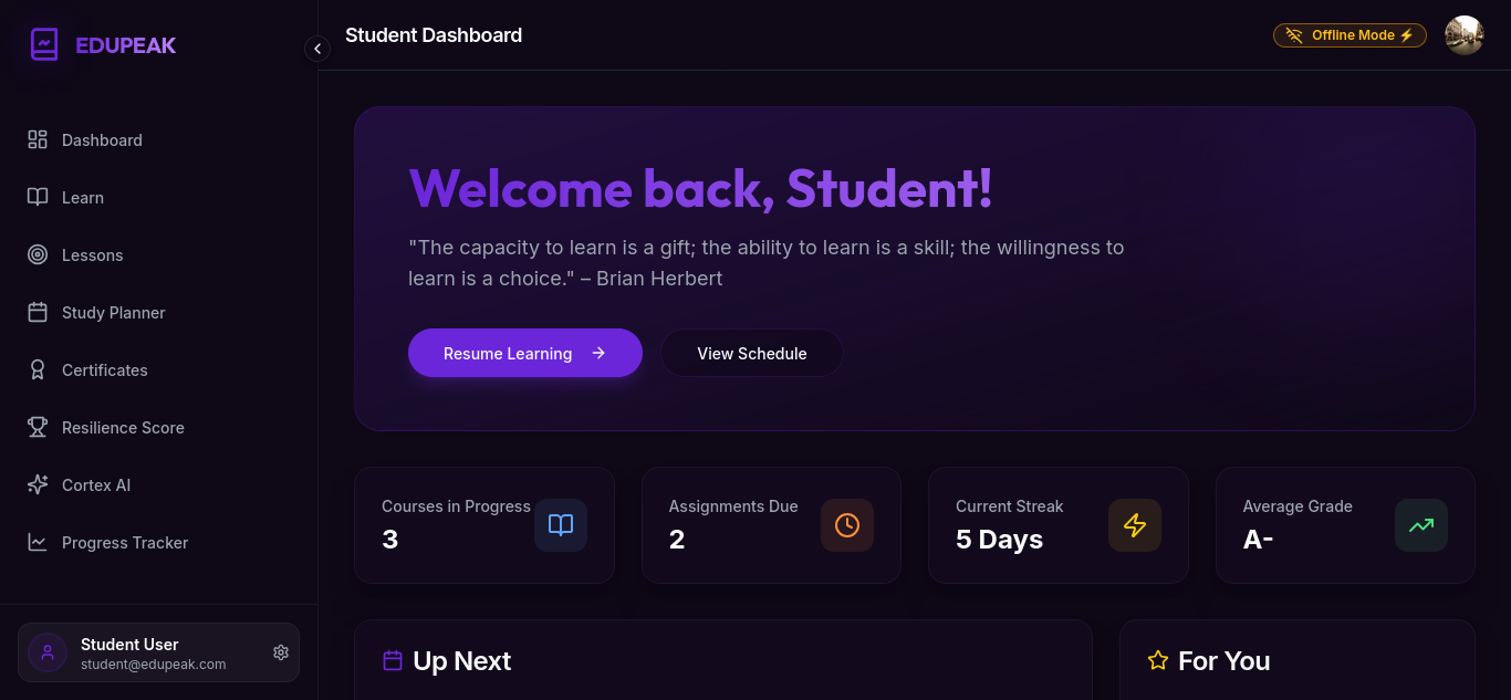 EduPeak — Modern Learning Management System. Built by Anas Masama using Next.js, TypeScript, PostgreSQL, Prisma, Tailwind, ShadCN