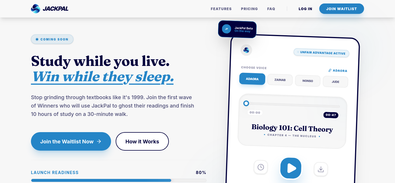 JackPal — Student-first audio learning platform. Built by Anas Masama using Next.js, TypeScript, AI, Firebase, Genkit