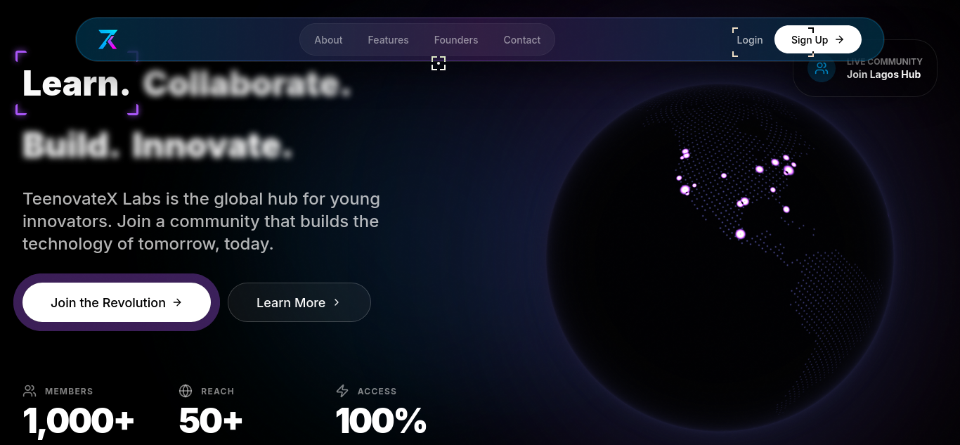 TeenovateX Labs — Empowering the next generation of African creators. Built by Anas Masama using Next.js, Firebase, Auth, React, AI